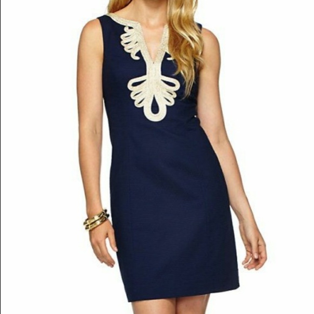 • Lilly Pulitzer Navy/Gold Shift Dress •